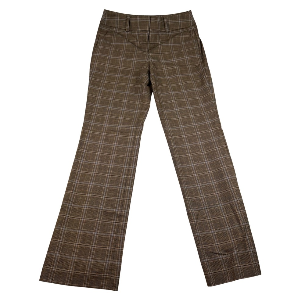 Ann Taylor Factory Brown Blue Plaid Straight Leg Trousers Dress Pants Size 2